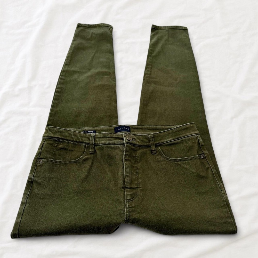 Talbots Olive Green Jegging Jeans Skinny Leg Utility Finish Size 8